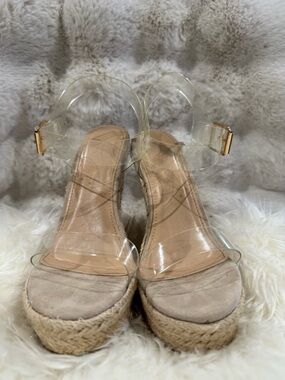 Justfab Clear Strap Espadrille Wedge Sandals - Nude